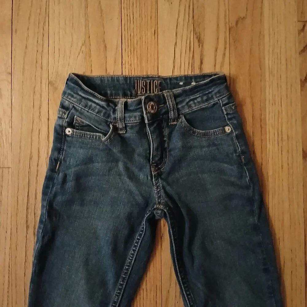 Justice Tie-Dye Jeans Denim Girls 10 Slim Mid Rise Jegging Bottom Bleached Legs - Picture 2 of 9